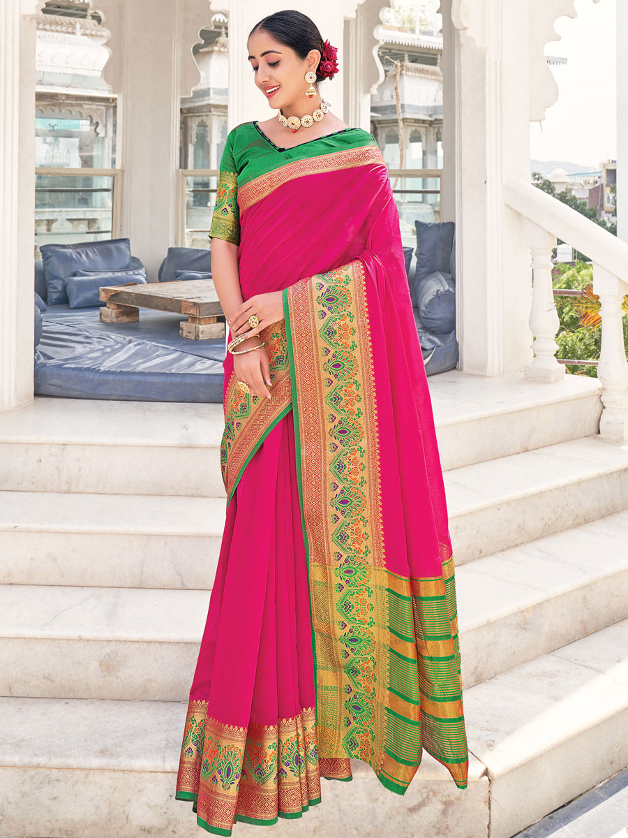 Magenta Pink Silk Handwoven Festival Saree