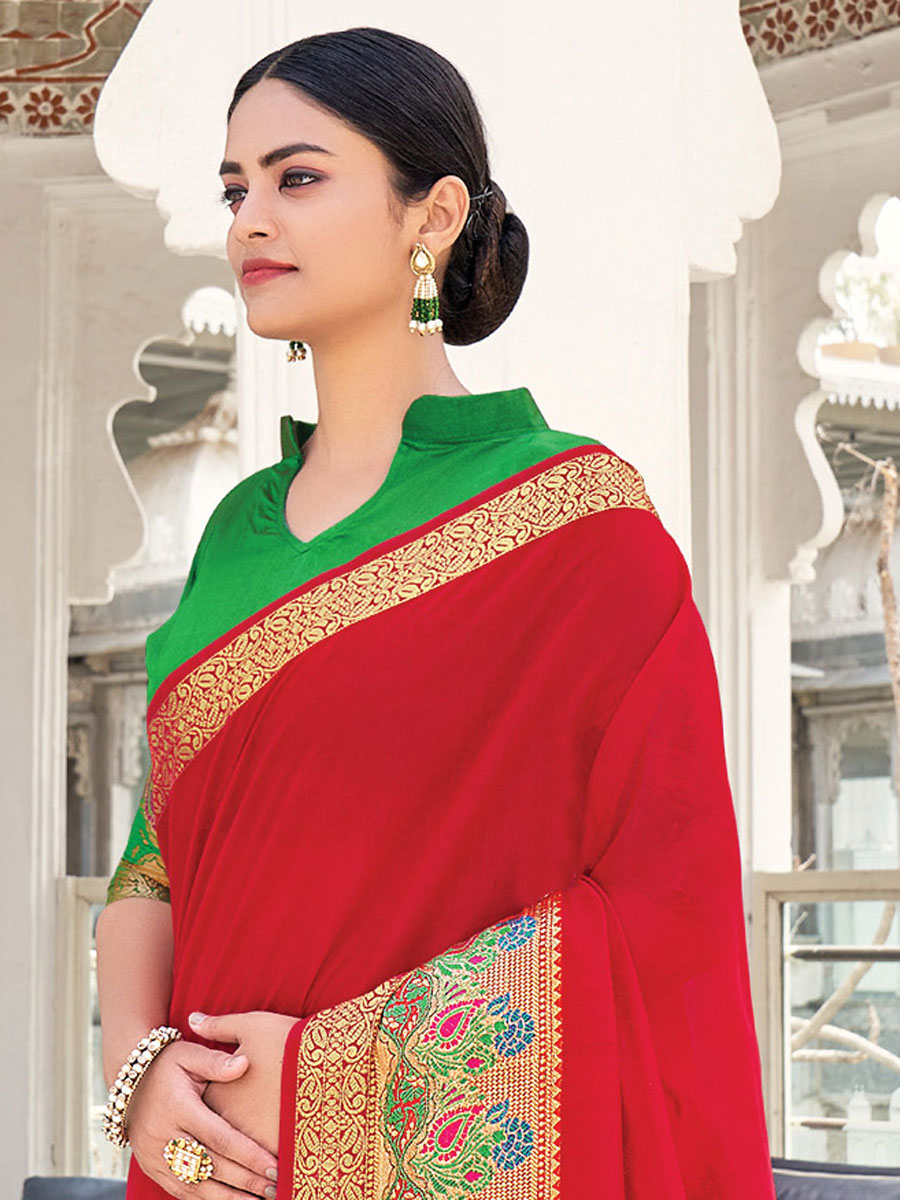 Red Silk Handwoven Festival Saree