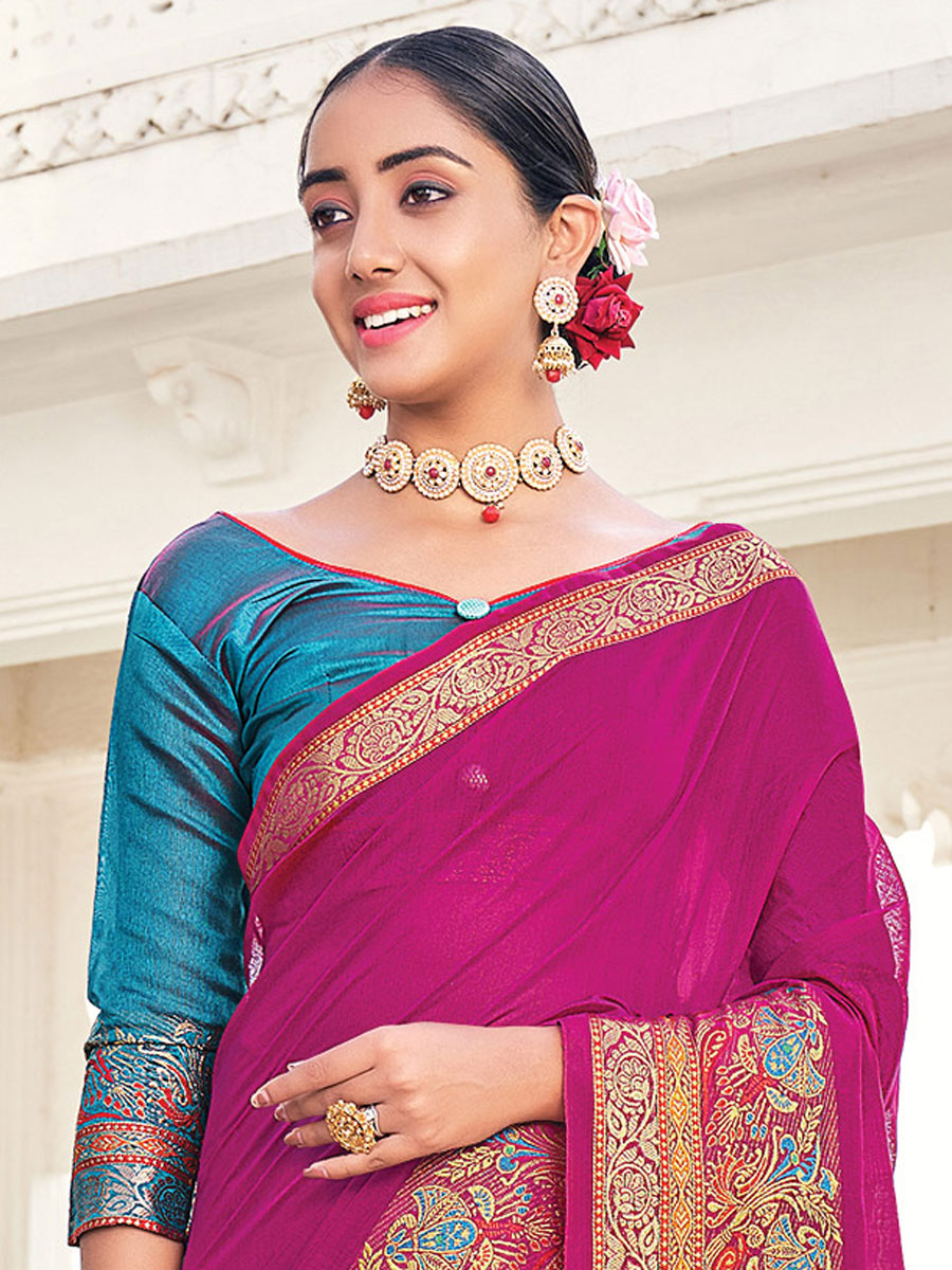 Red Violet Silk Handwoven Festival Saree