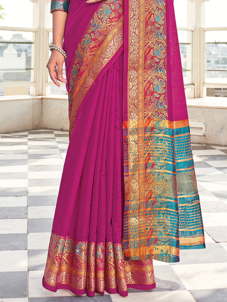 Red Violet Silk Handwoven Festival Saree