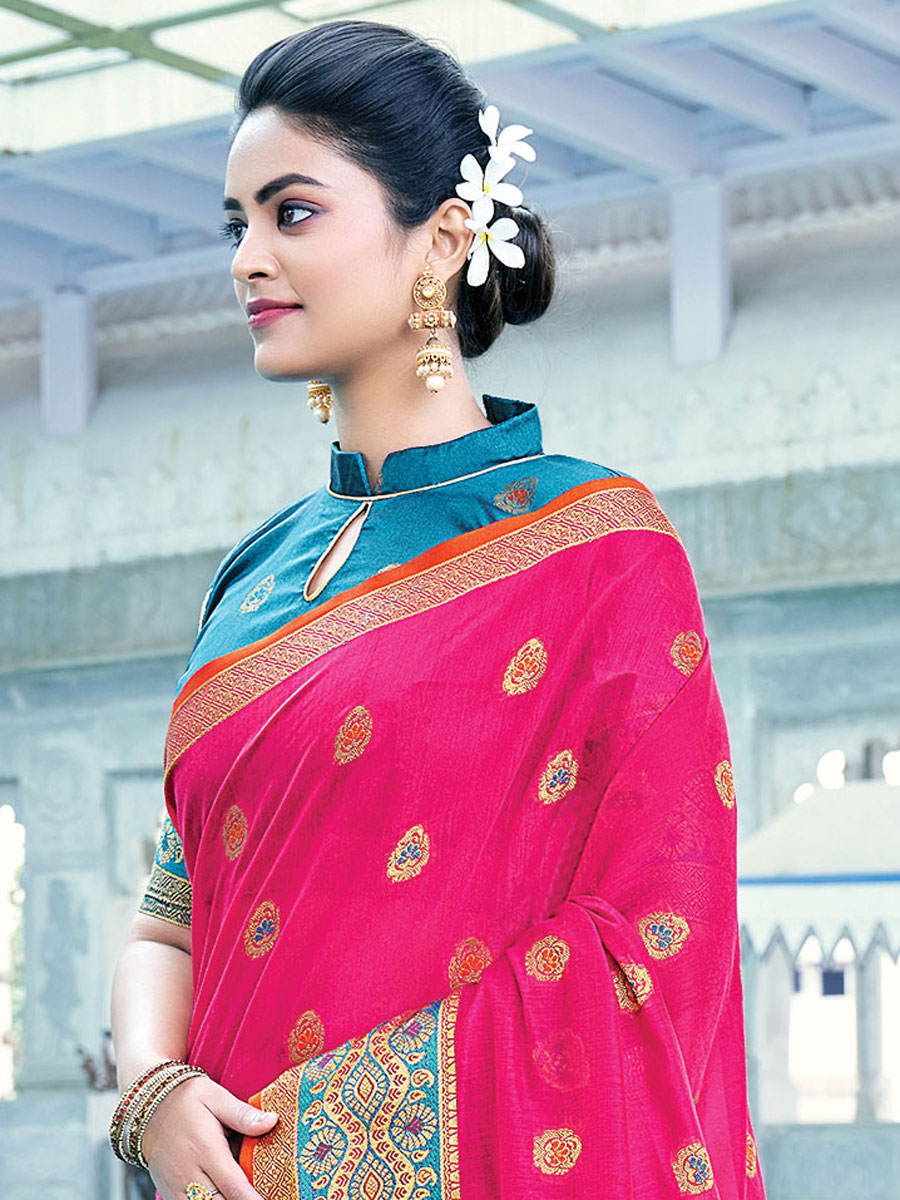 Magenta Pink Cotton Handwoven Festival Saree