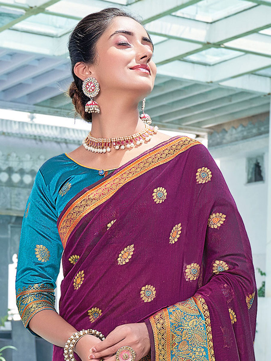 Purple Cotton Handwoven Festival Saree