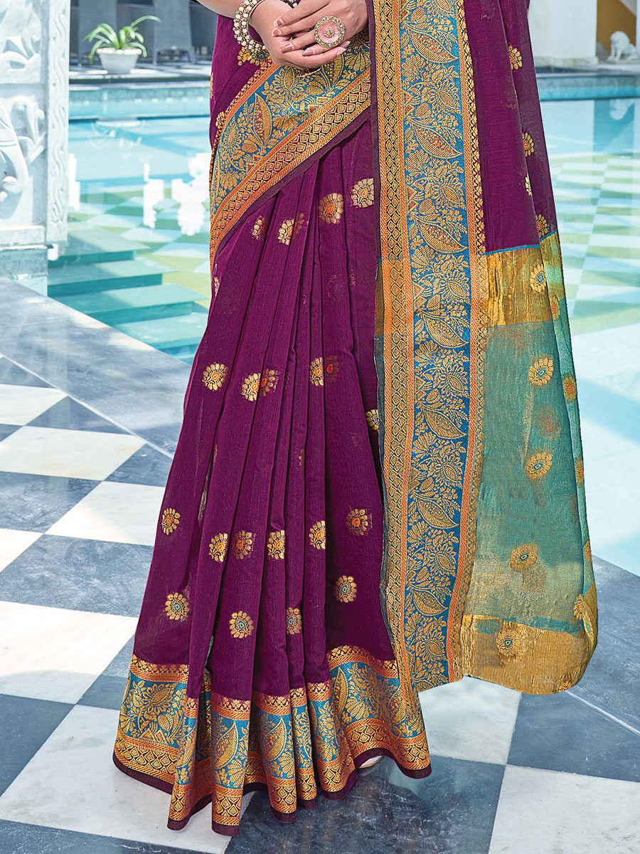 Purple Cotton Handwoven Festival Saree