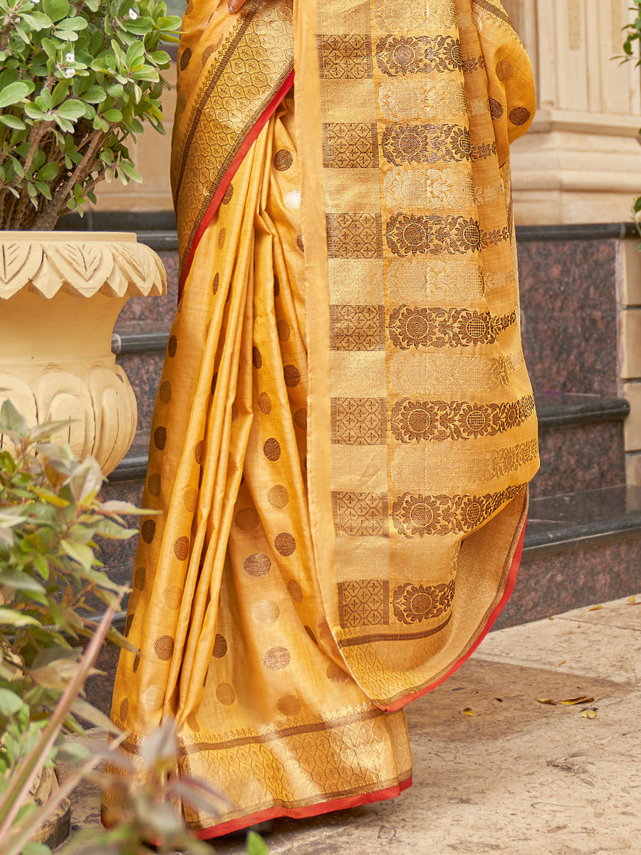 Saffron Yellow Cotton Handwoven Festival Saree
