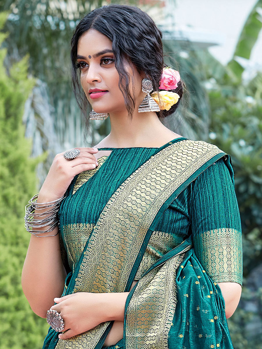Cerulean Blue Organza Handwoven Festival Saree