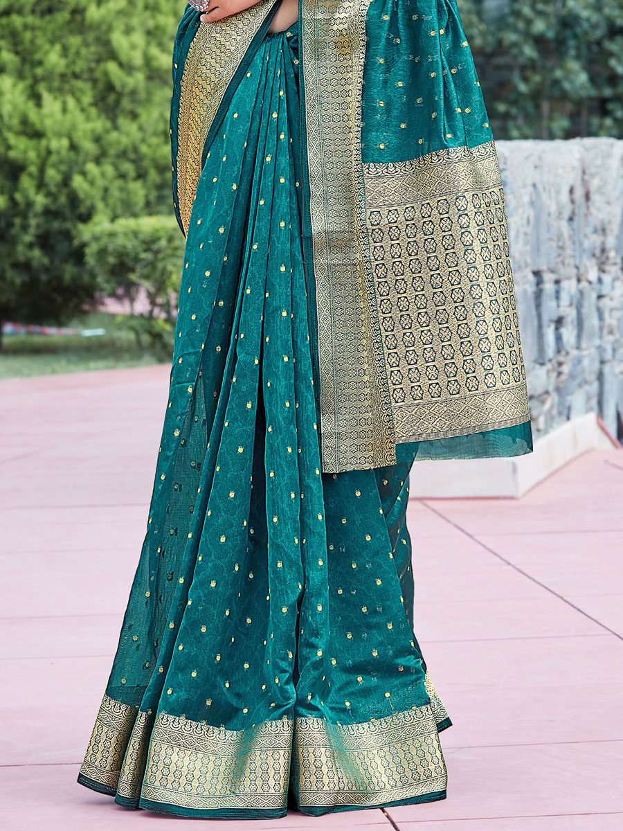 Cerulean Blue Organza Handwoven Festival Saree