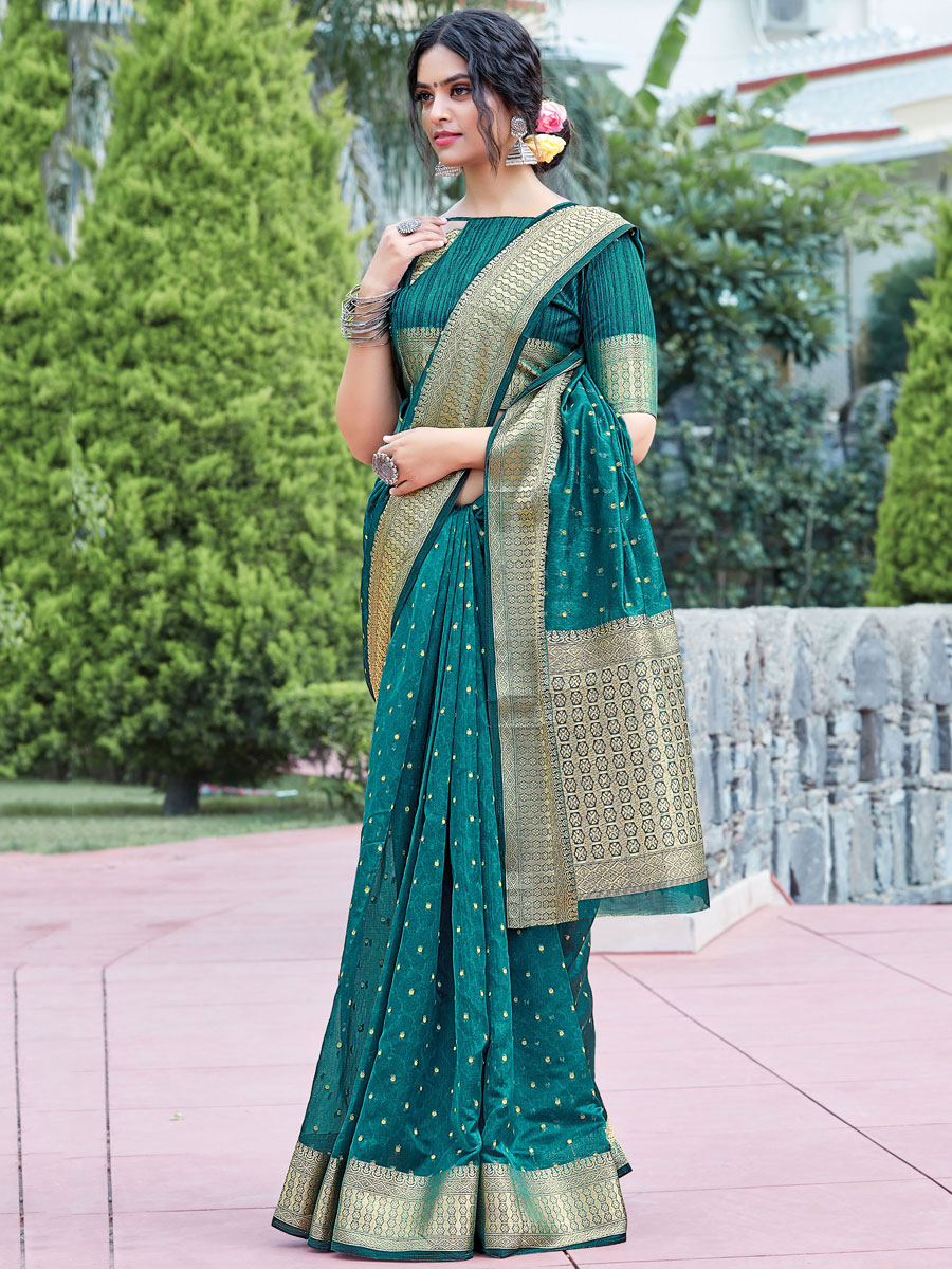 Cerulean Blue Organza Handwoven Festival Saree