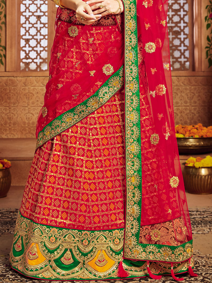 Rose Madder Red Patola Silk Party Embroidered Lehenga Choli