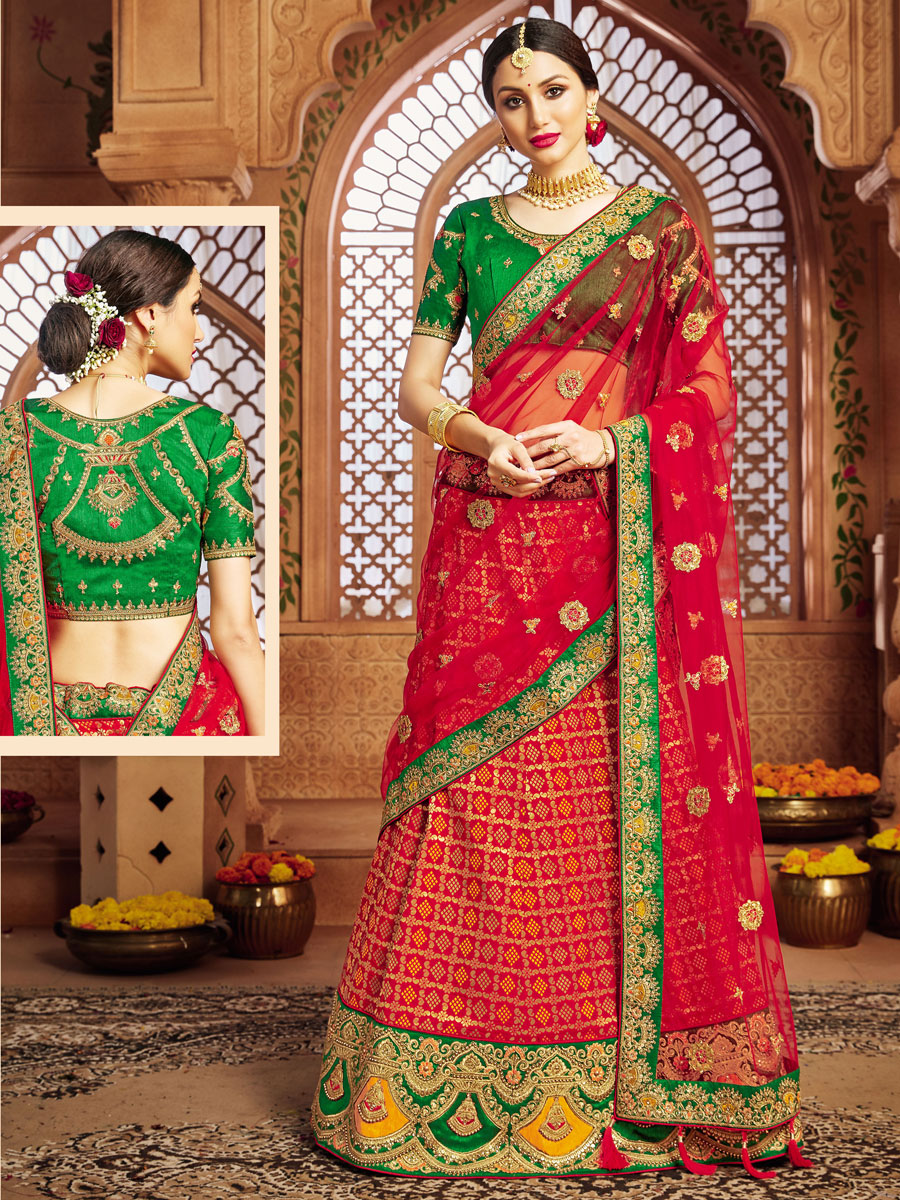 Rose Madder Red Patola Silk Party Embroidered Lehenga Choli