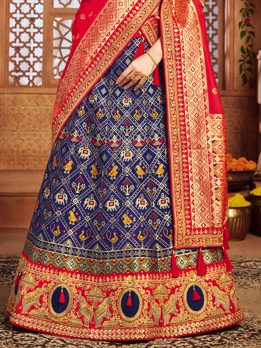 Duke Blue Patola Silk Party Embroidered Lehenga Choli