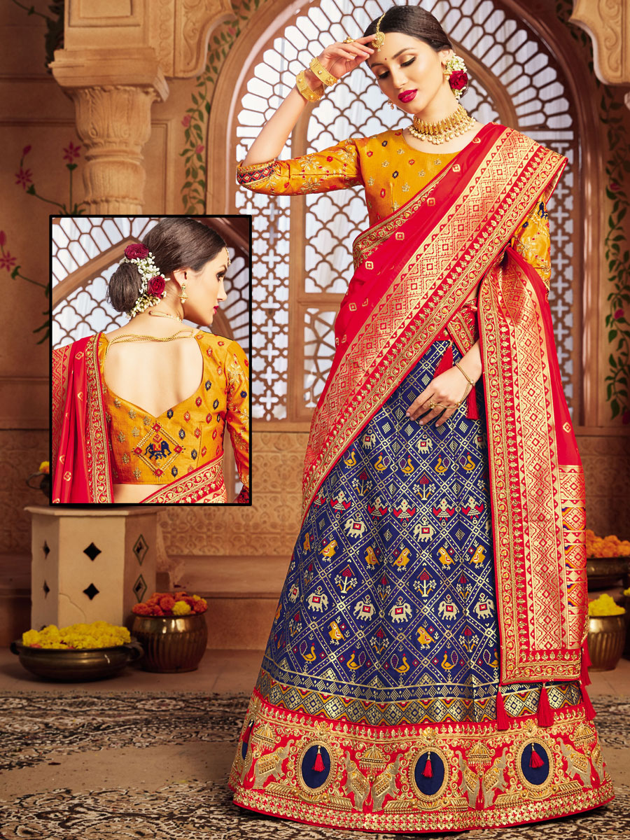 Duke Blue Patola Silk Party Embroidered Lehenga Choli