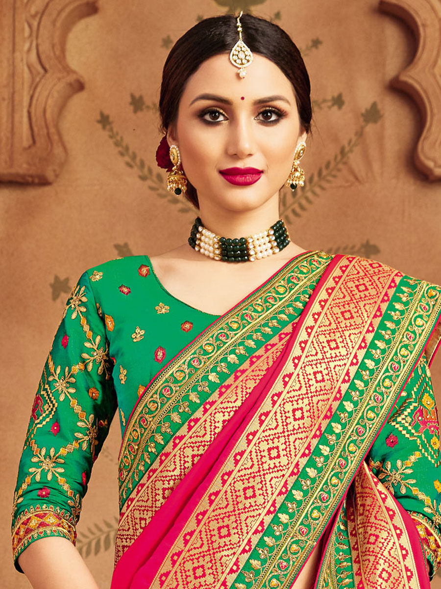 French-Rose Pink Patola Silk Party Embroidered Lehenga Choli