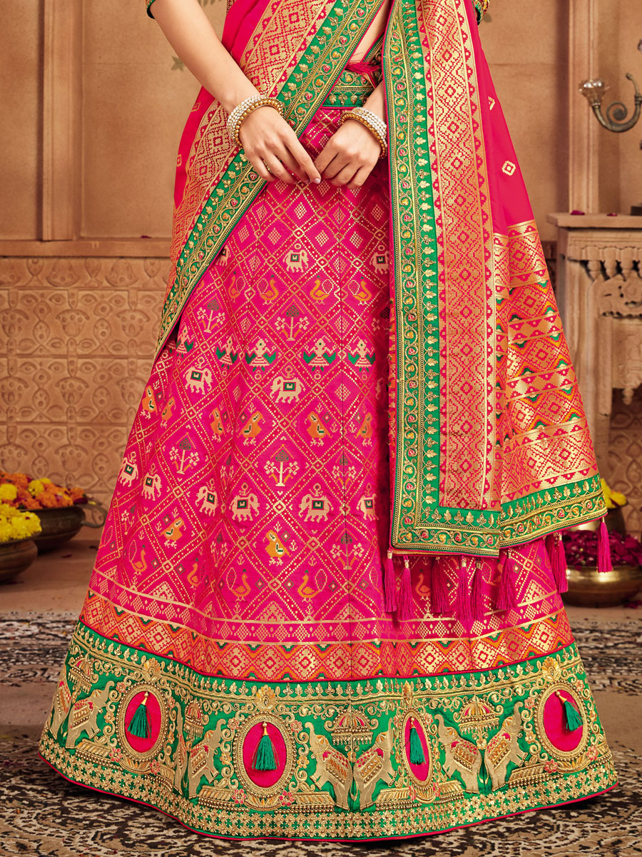 French-Rose Pink Patola Silk Party Embroidered Lehenga Choli