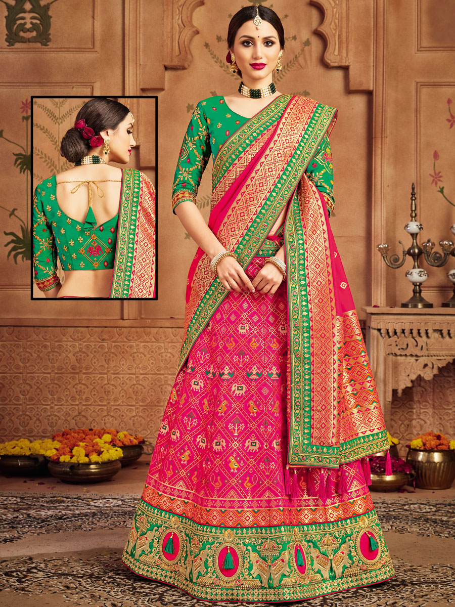 French-Rose Pink Patola Silk Party Embroidered Lehenga Choli