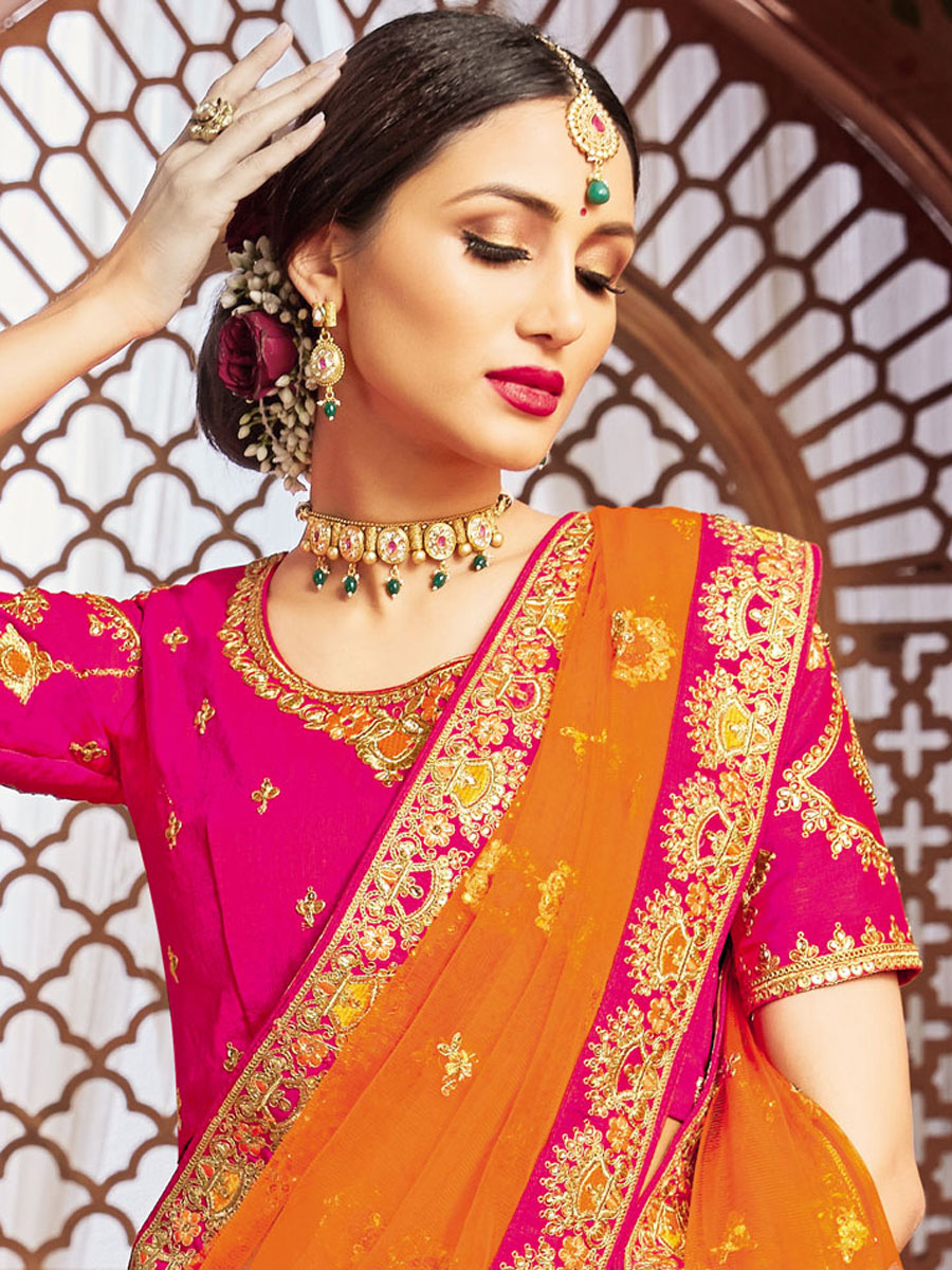 Golden Yellow Patola Silk Party Embroidered Lehenga Choli