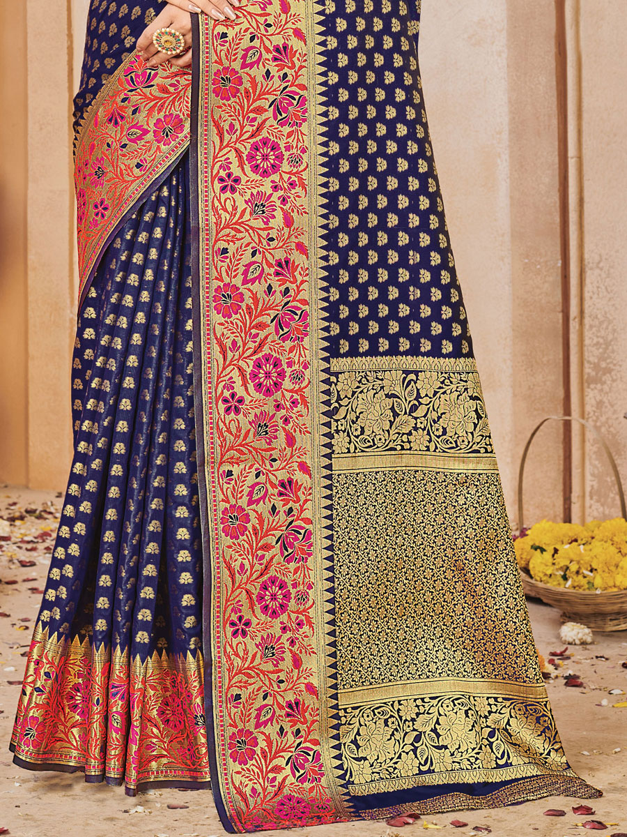 Sapphire Blue Silk Handwoven Festival Saree