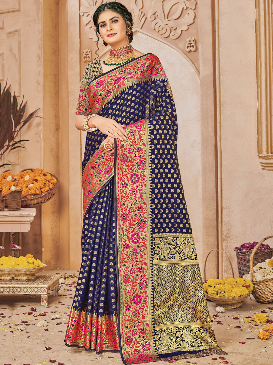 Sapphire Blue Silk Handwoven Festival Saree