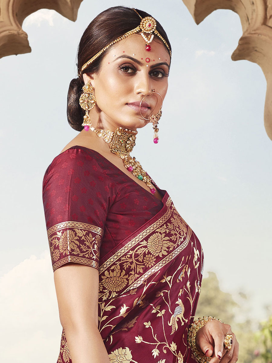 Maroon Banarasi Silk Handwoven Festival Saree