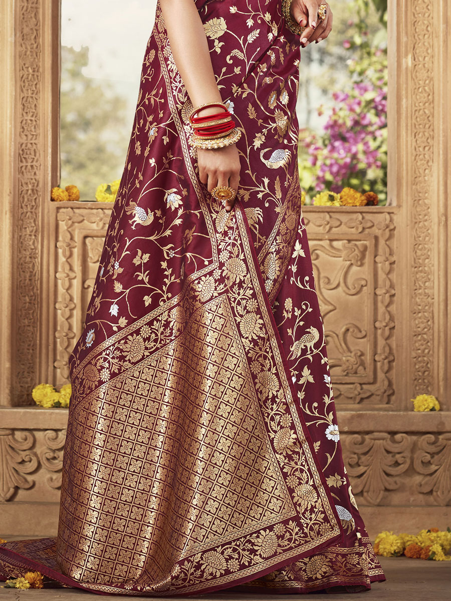 Maroon Banarasi Silk Handwoven Festival Saree