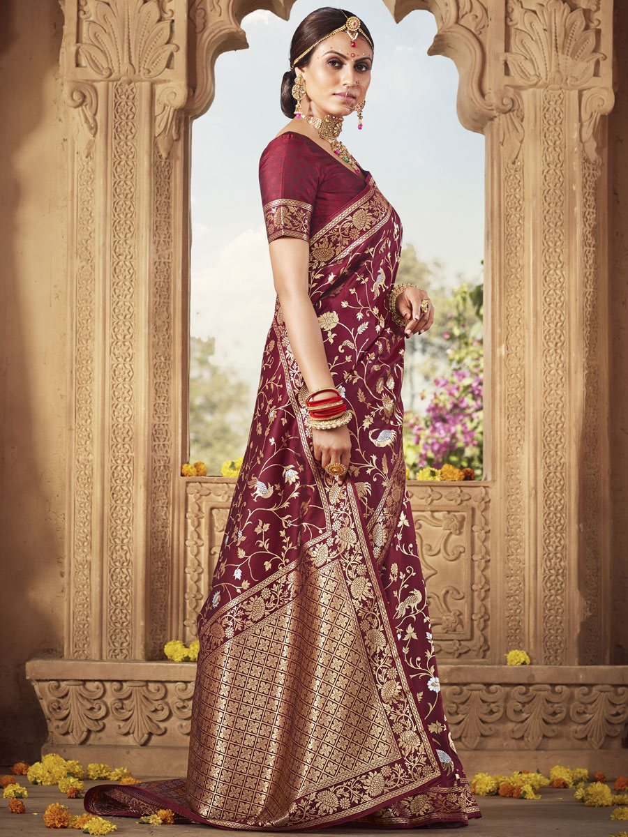 Maroon Banarasi Silk Handwoven Festival Saree