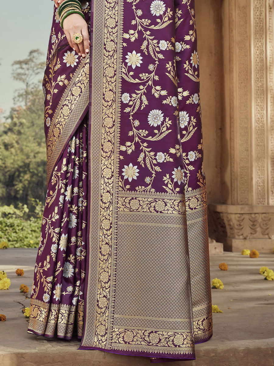 Purple Banarasi Silk Handwoven Festival Saree