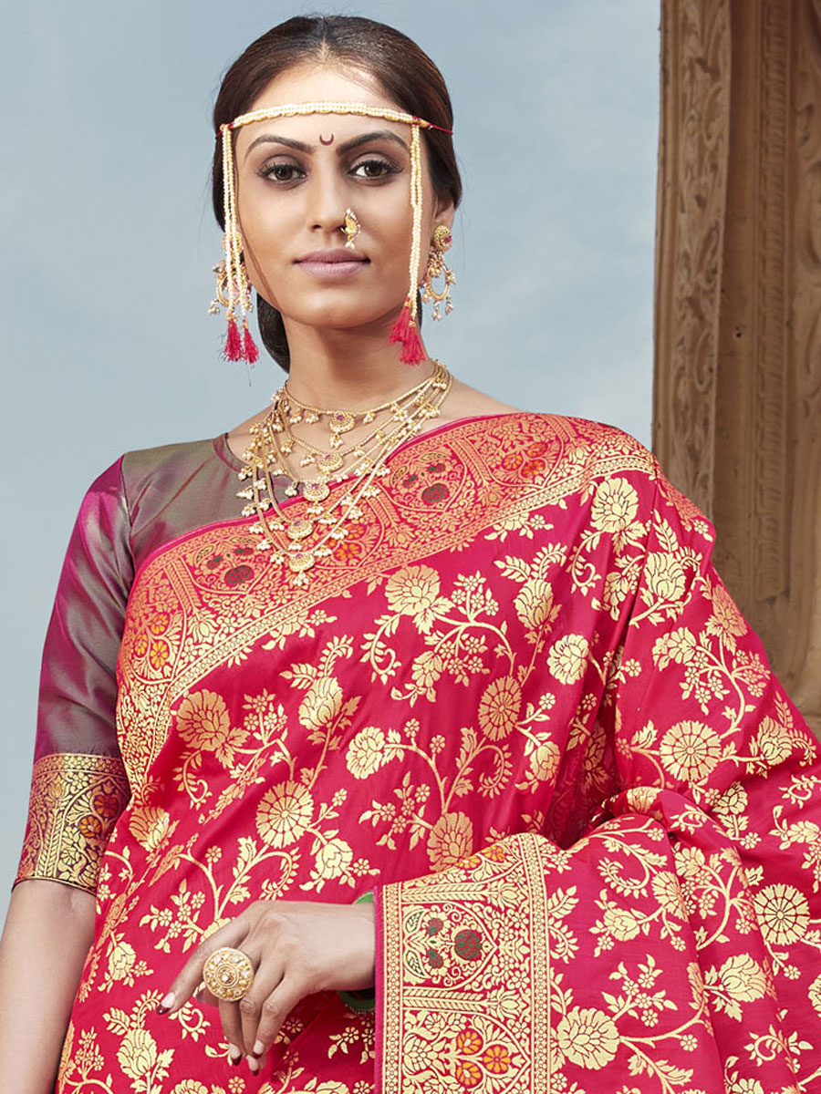 Pink Banarasi Silk Handwoven Festival Saree