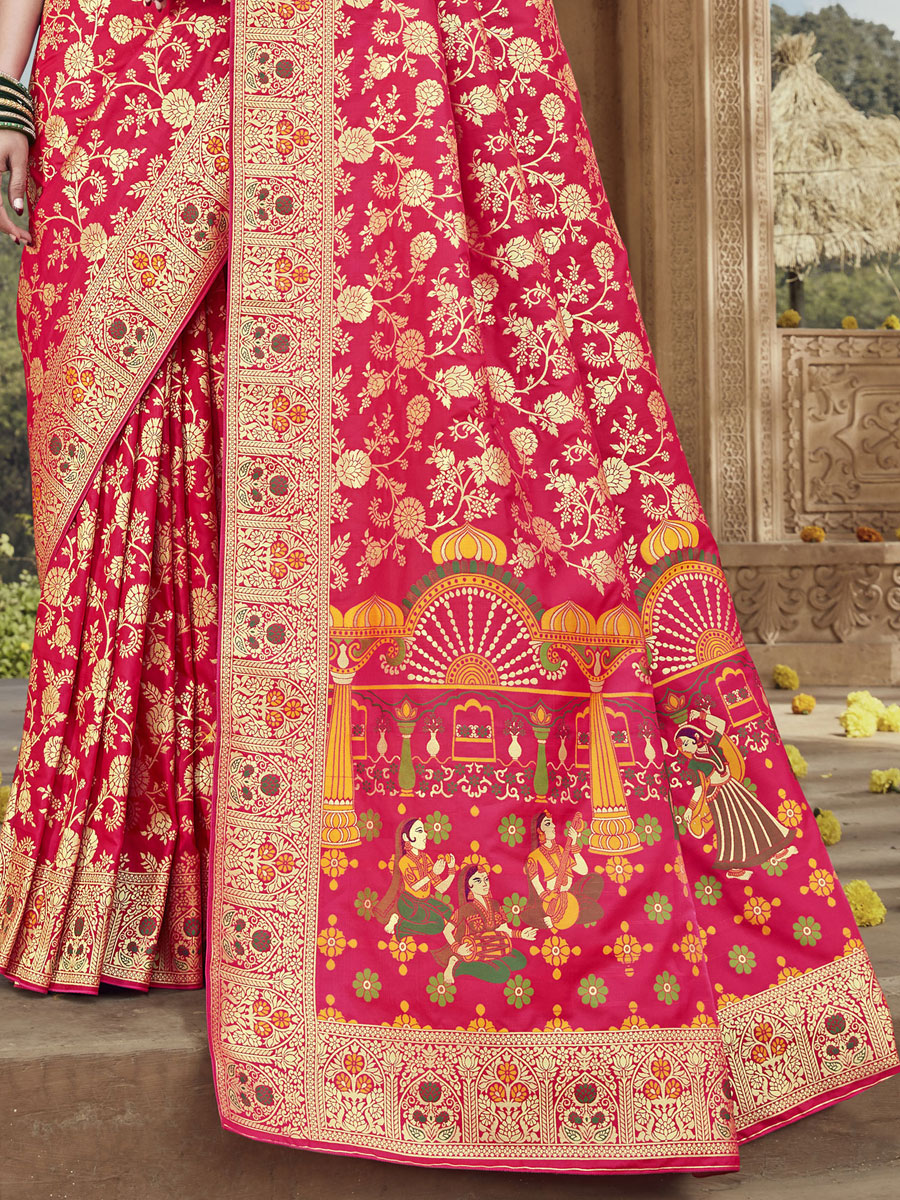 Pink Banarasi Silk Handwoven Festival Saree