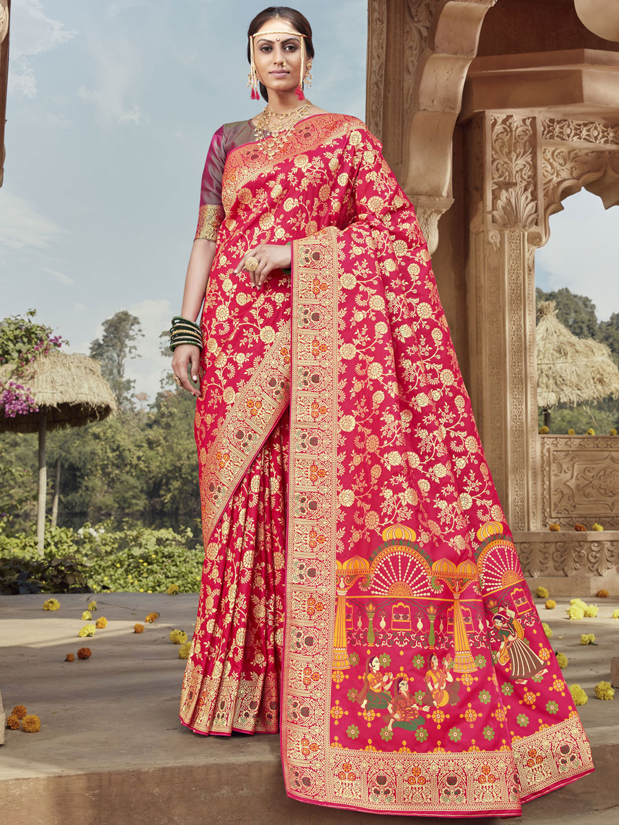 Pink Banarasi Silk Handwoven Festival Saree