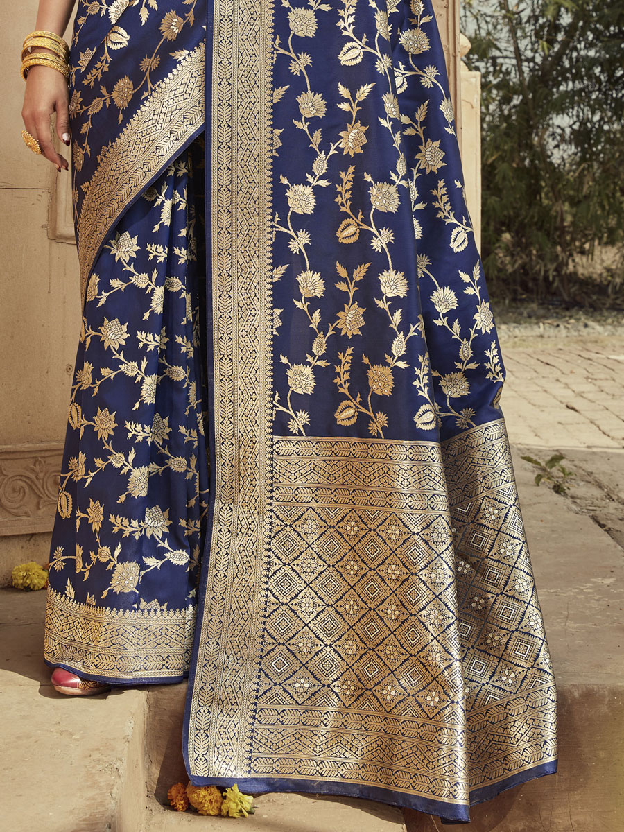 Navy Blue Banarasi Silk Handwoven Festival Saree
