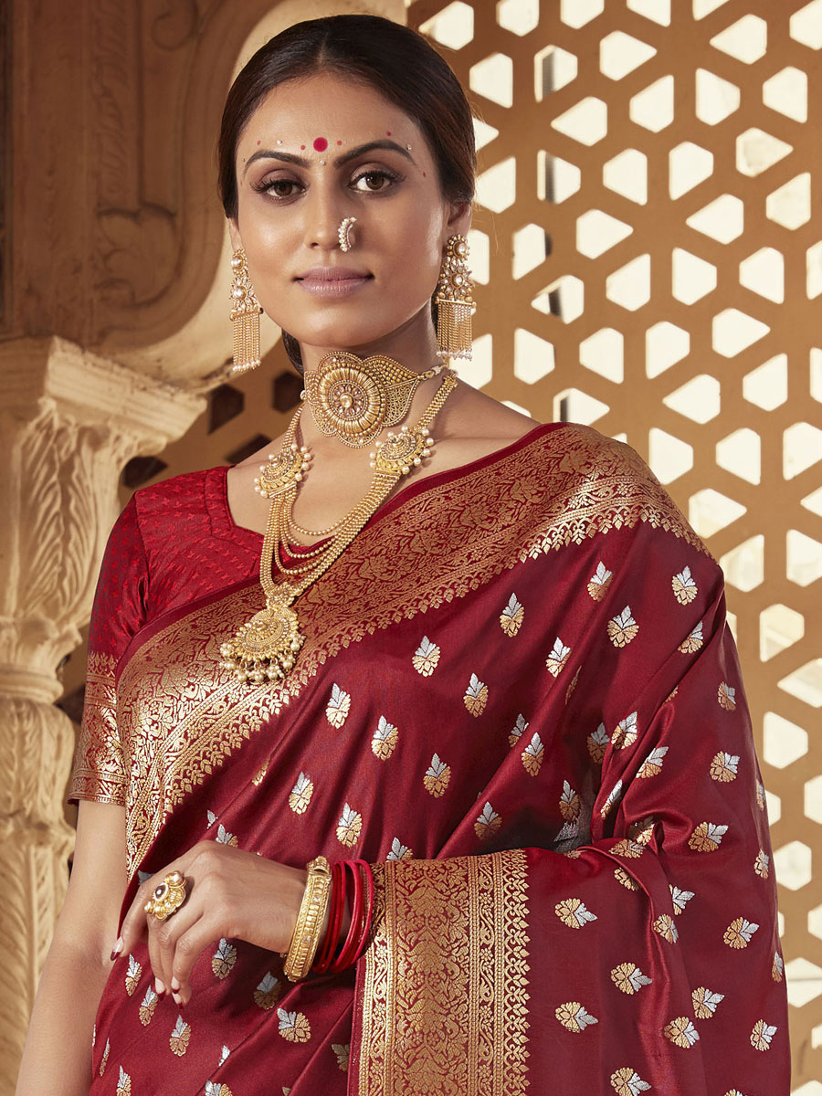 Maroon Banarasi Silk Handwoven Festival Saree