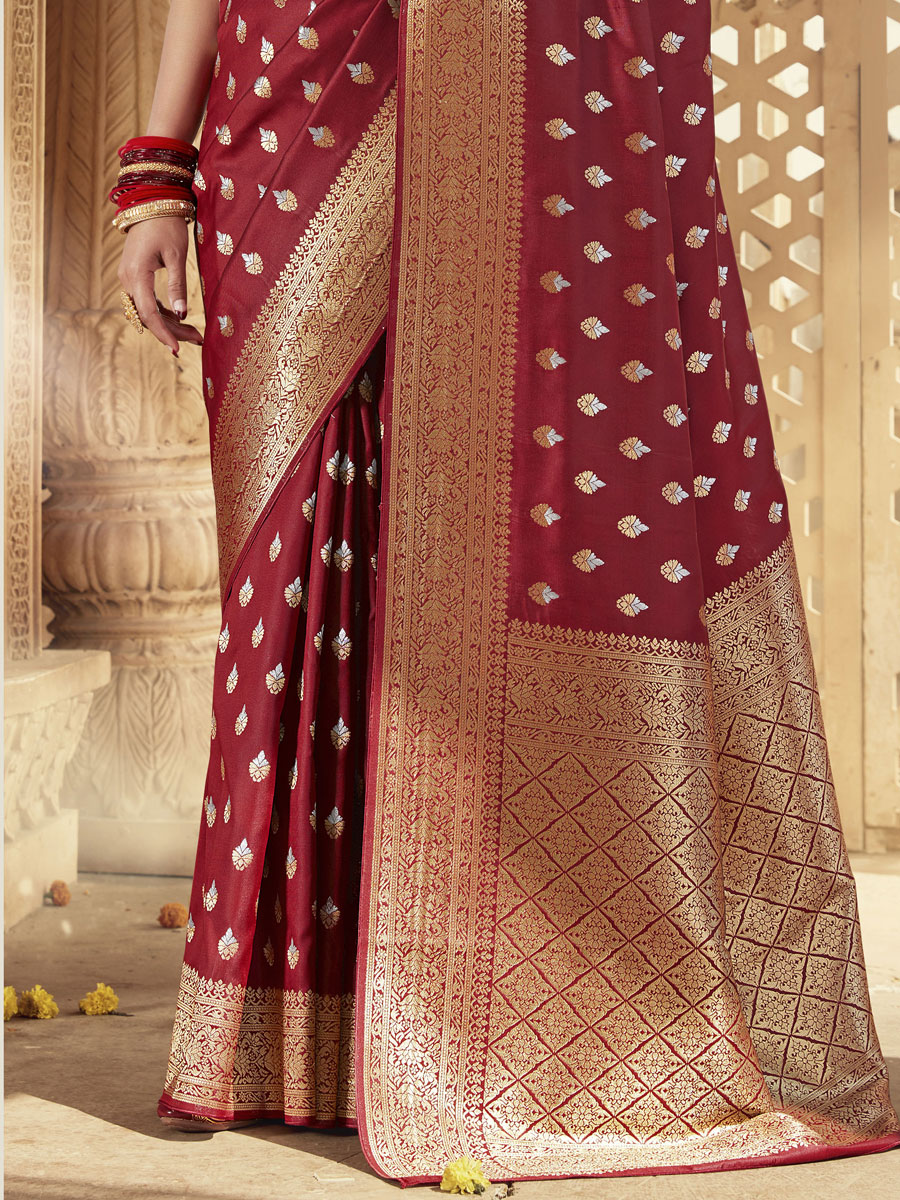 Maroon Banarasi Silk Handwoven Festival Saree