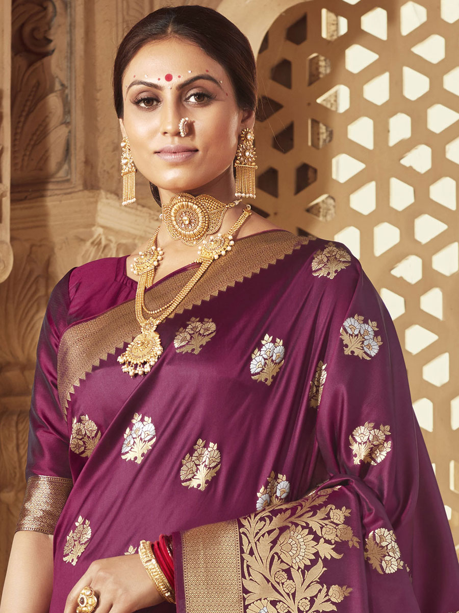 Purple Banarasi Silk Handwoven Festival Saree
