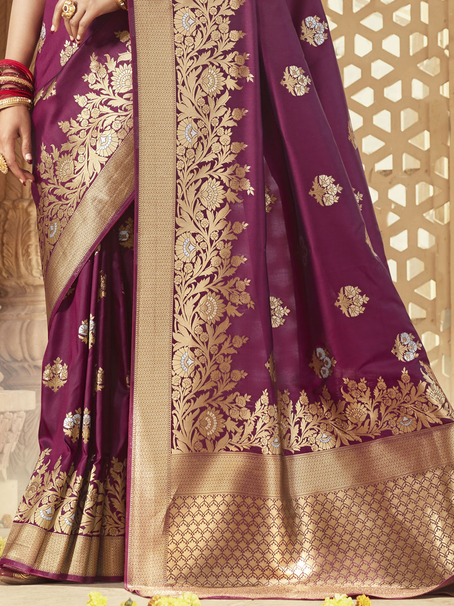 Purple Banarasi Silk Handwoven Festival Saree