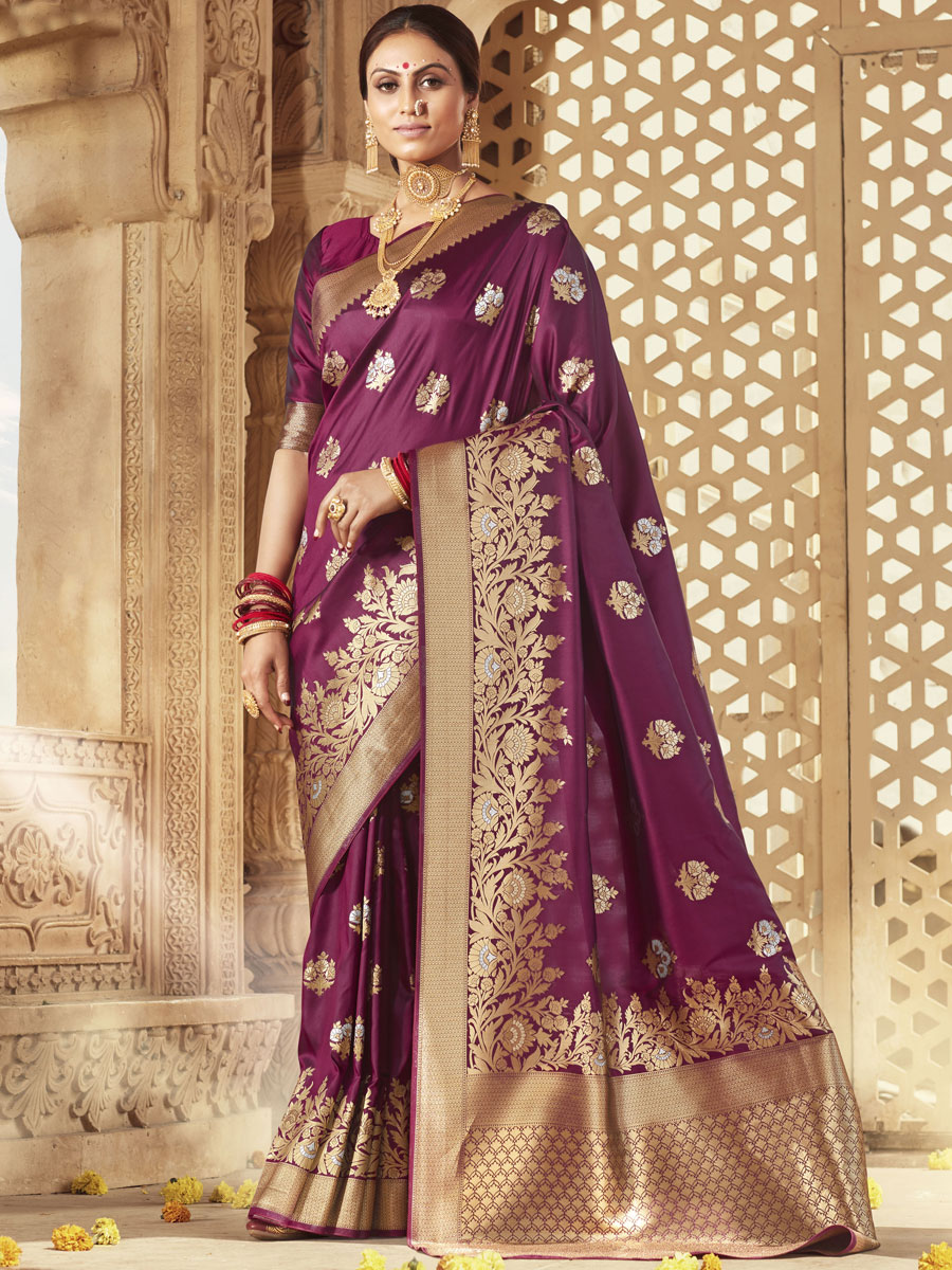 Purple Banarasi Silk Handwoven Festival Saree
