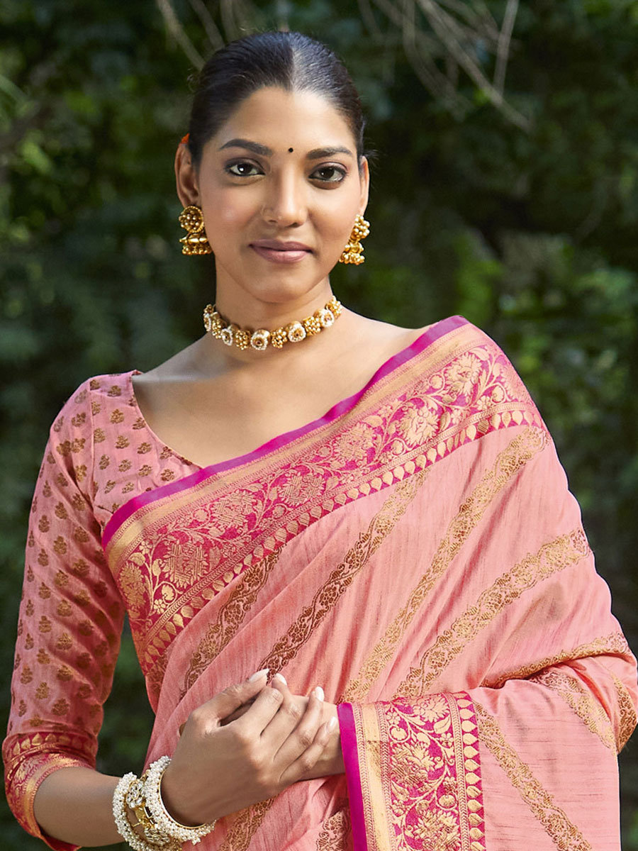 Light pink Silk Handwoven Festival Saree