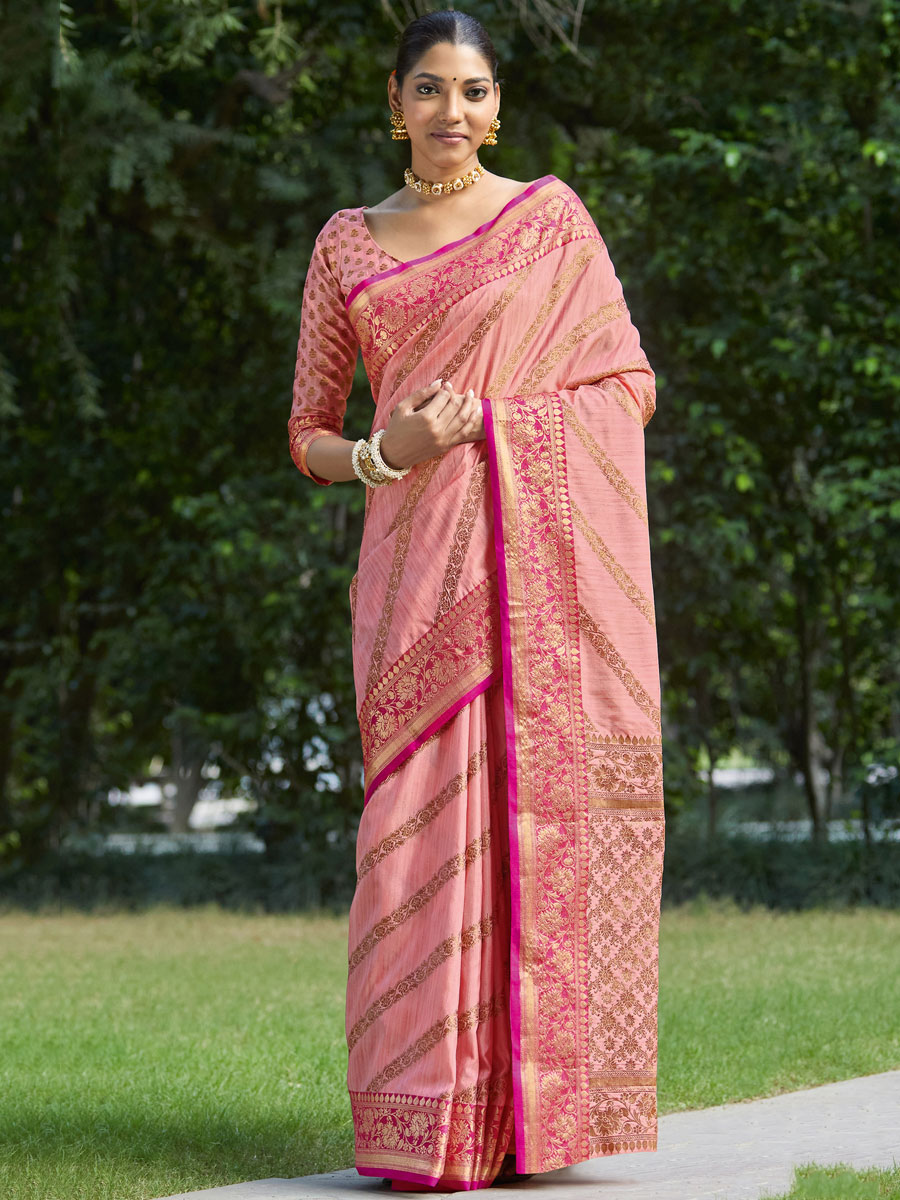 Light pink Silk Handwoven Festival Saree