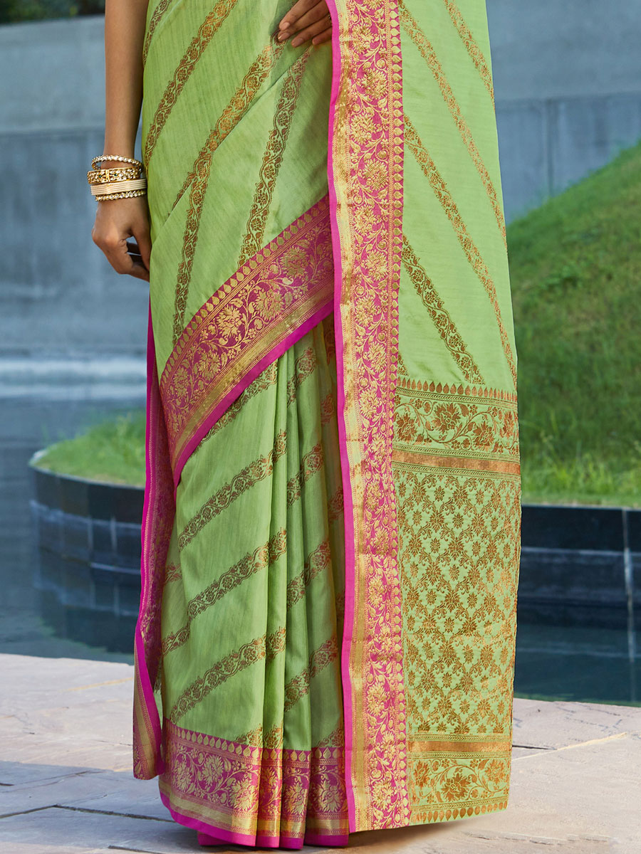 Yellow Green Silk Handwoven Festival Saree