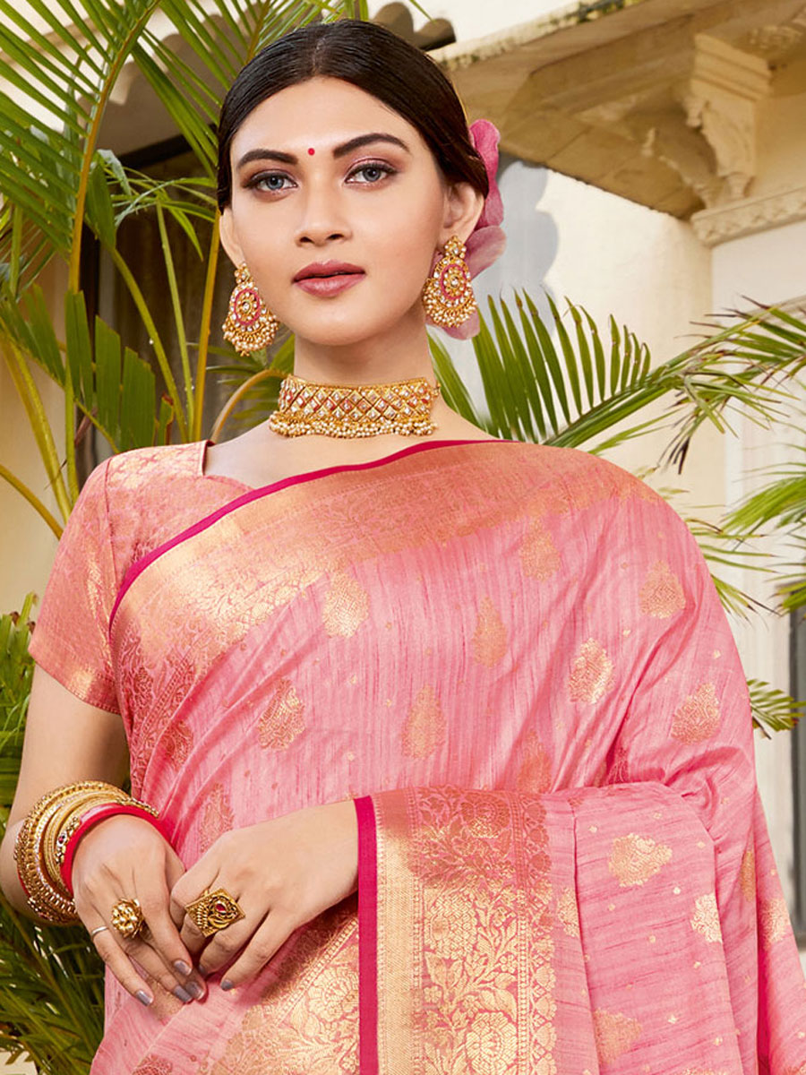 Salmon Pink Silk Handwoven Festival Saree