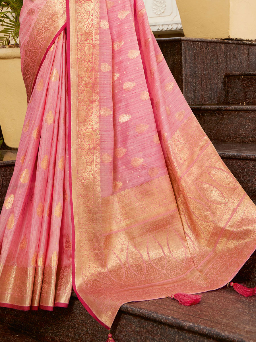 Salmon Pink Silk Handwoven Festival Saree