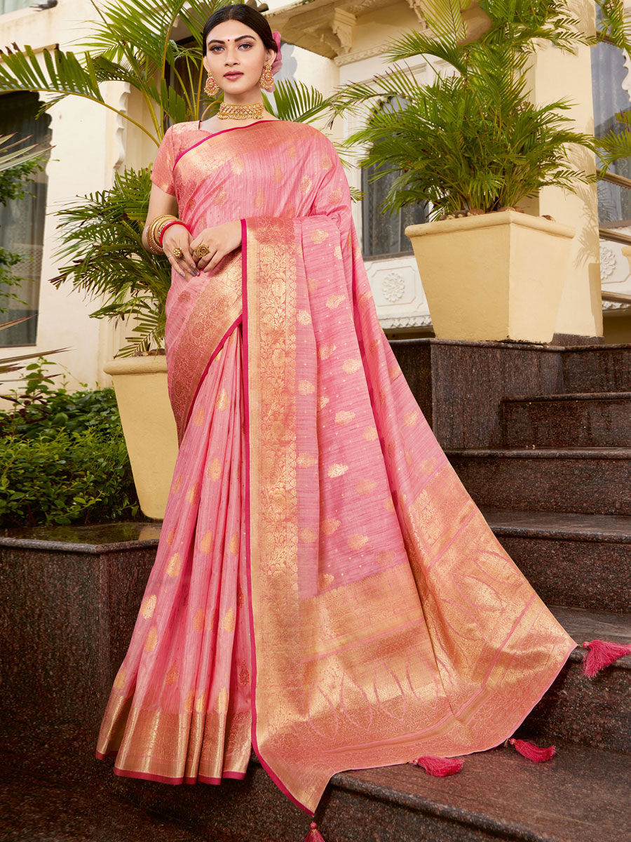 Salmon Pink Silk Handwoven Festival Saree