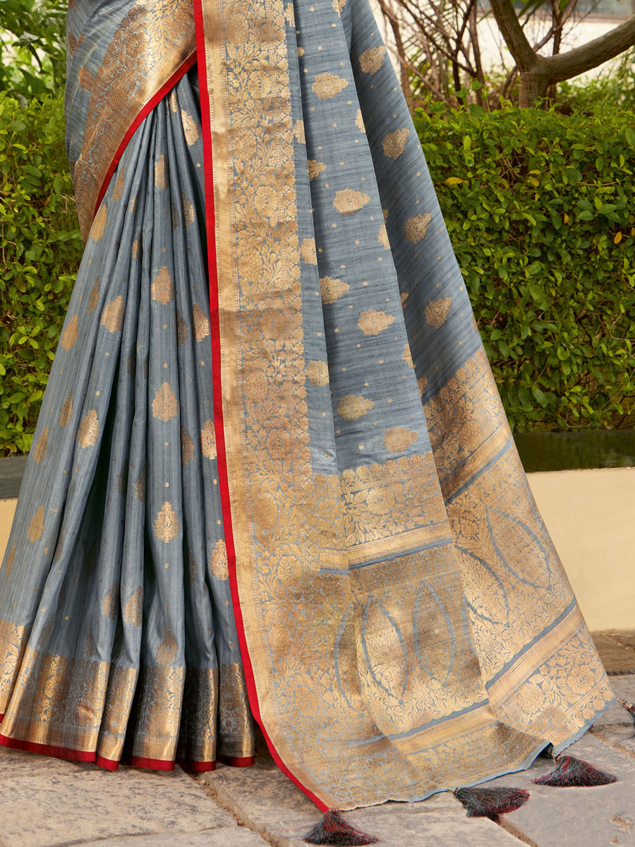 Slate Gray Silk Handwoven Festival Saree