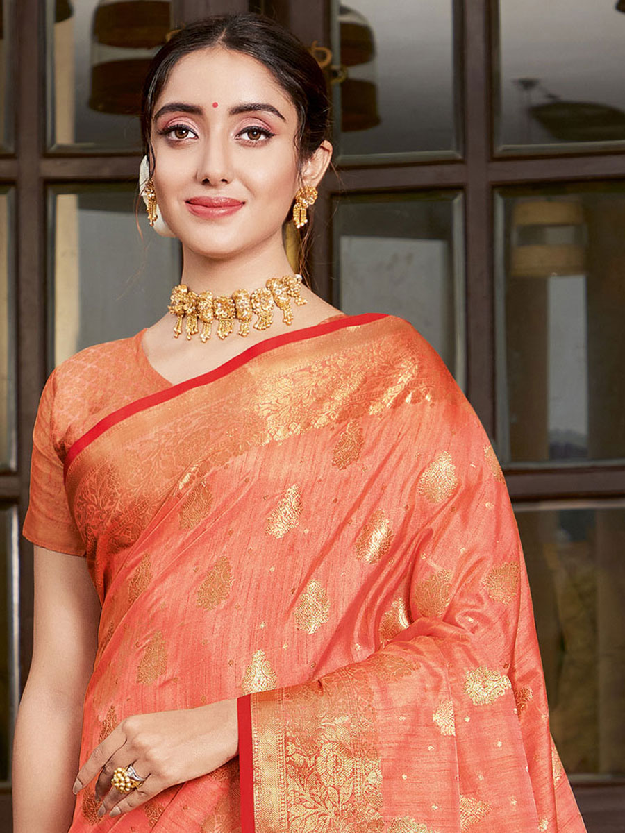 Carmine Pink Silk Handwoven Festival Saree