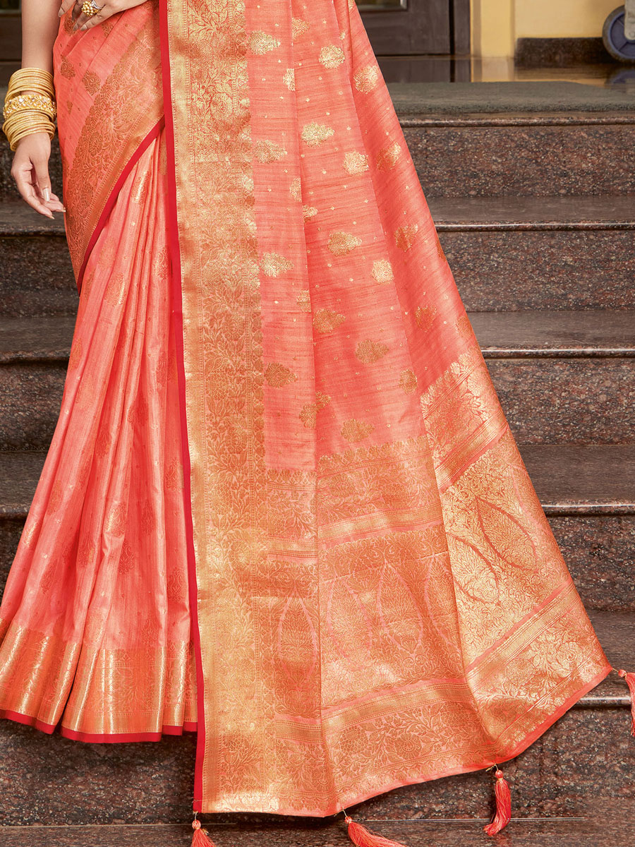 Carmine Pink Silk Handwoven Festival Saree
