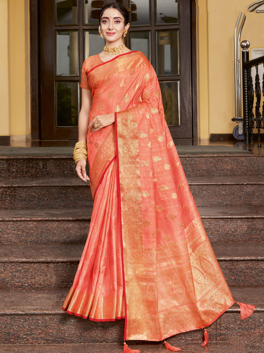 Carmine Pink Silk Handwoven Festival Saree