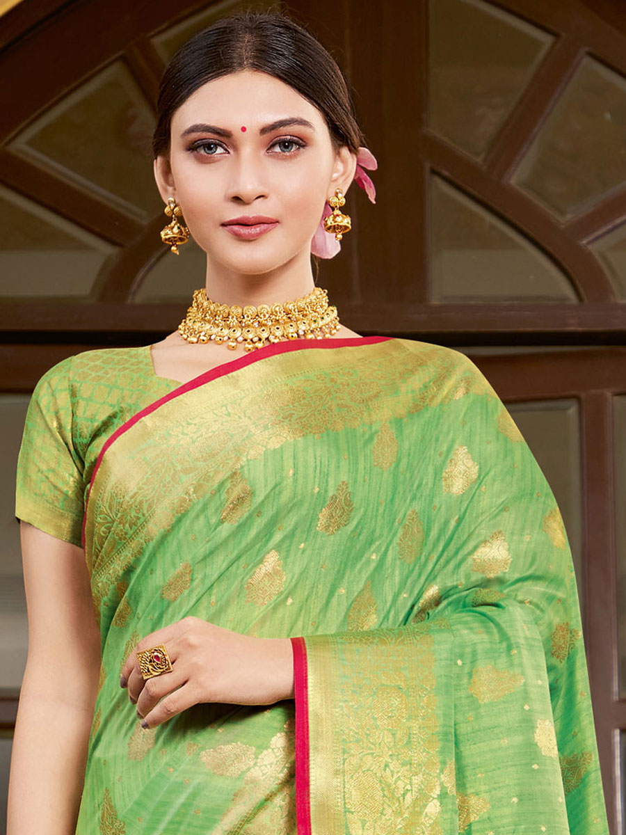 Yellow Green Silk Handwoven Festival Saree