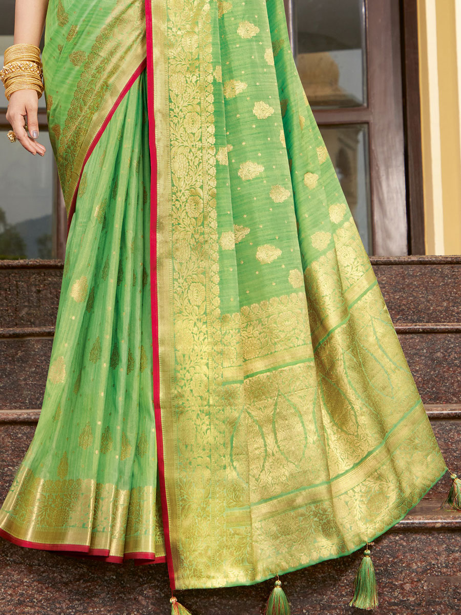 Yellow Green Silk Handwoven Festival Saree