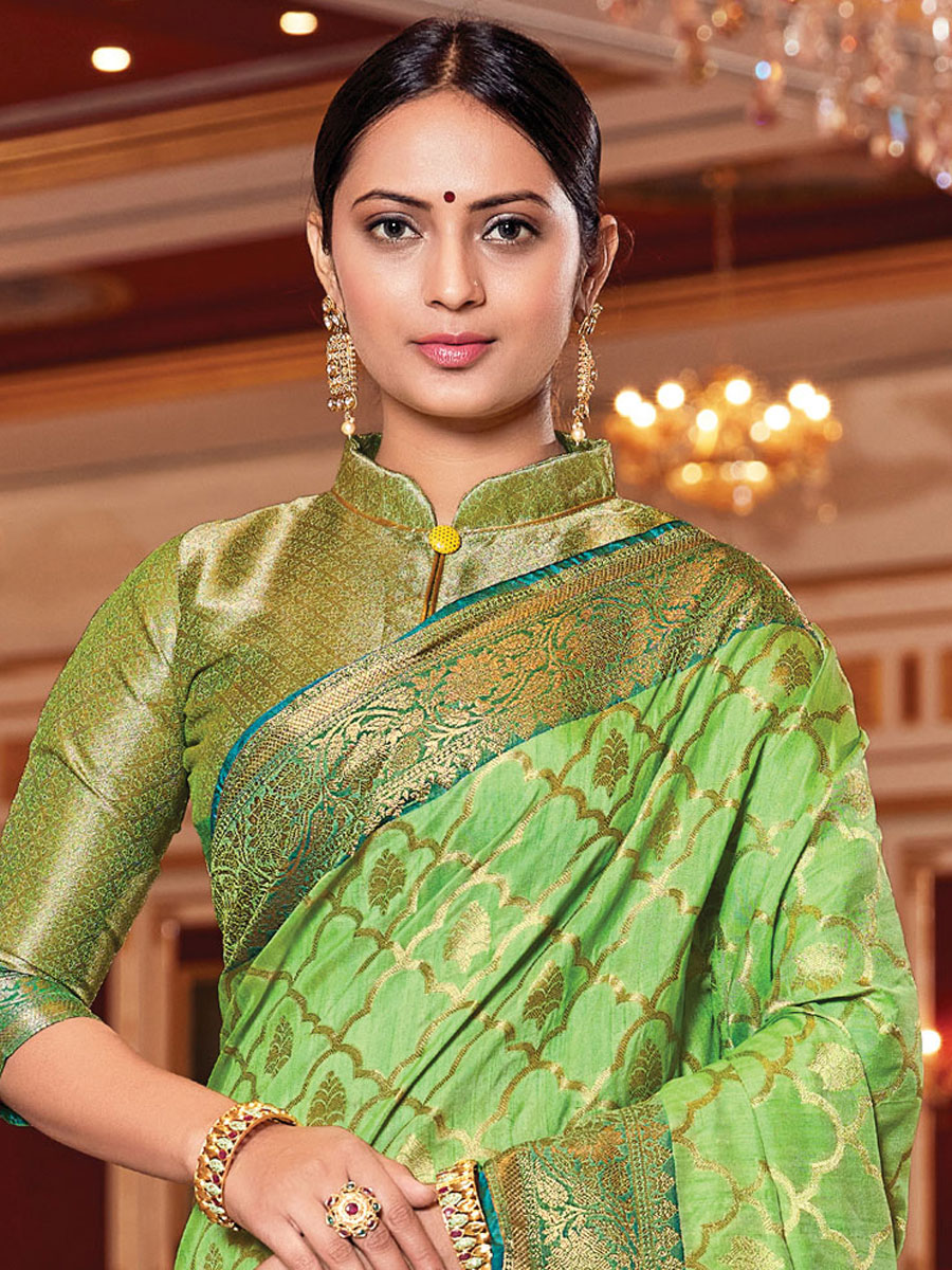 Lime Green Silk Handwoven Festival Saree