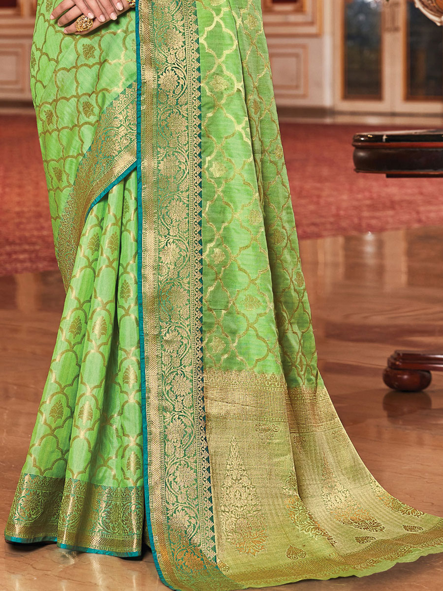 Lime Green Silk Handwoven Festival Saree
