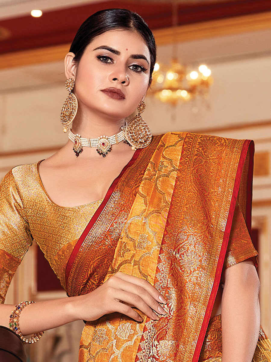 Pumpkin Orange Silk Handwoven Festival Saree