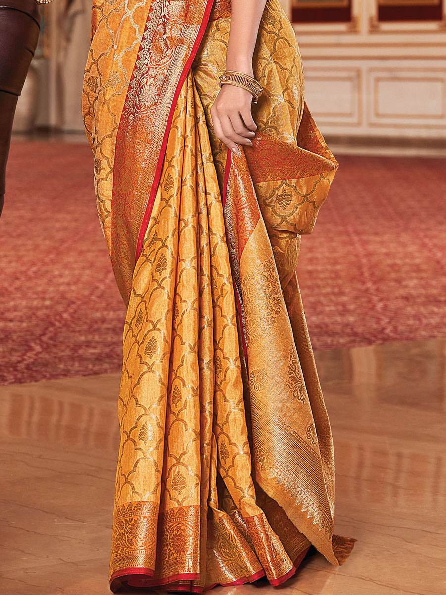 Pumpkin Orange Silk Handwoven Festival Saree